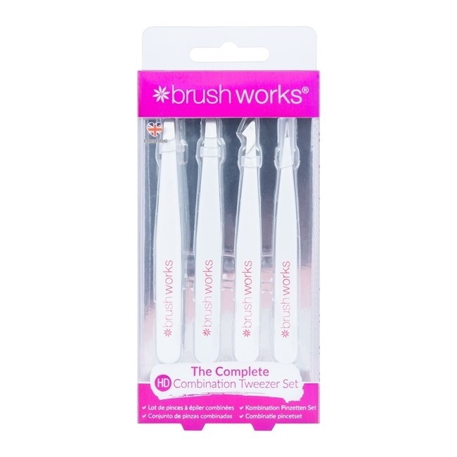 BrushWorks - HD 4 Piece Combination Tweezer Set - White