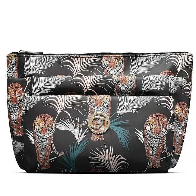 Gillian Jones - Makeuptaske 3 Rums Sort Tigre & Palme Print - Billede 3