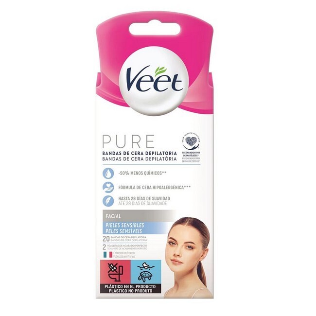 Veet - Pure Facial Hair Removal Wax Strips Sensitive Skin - 20 Stk